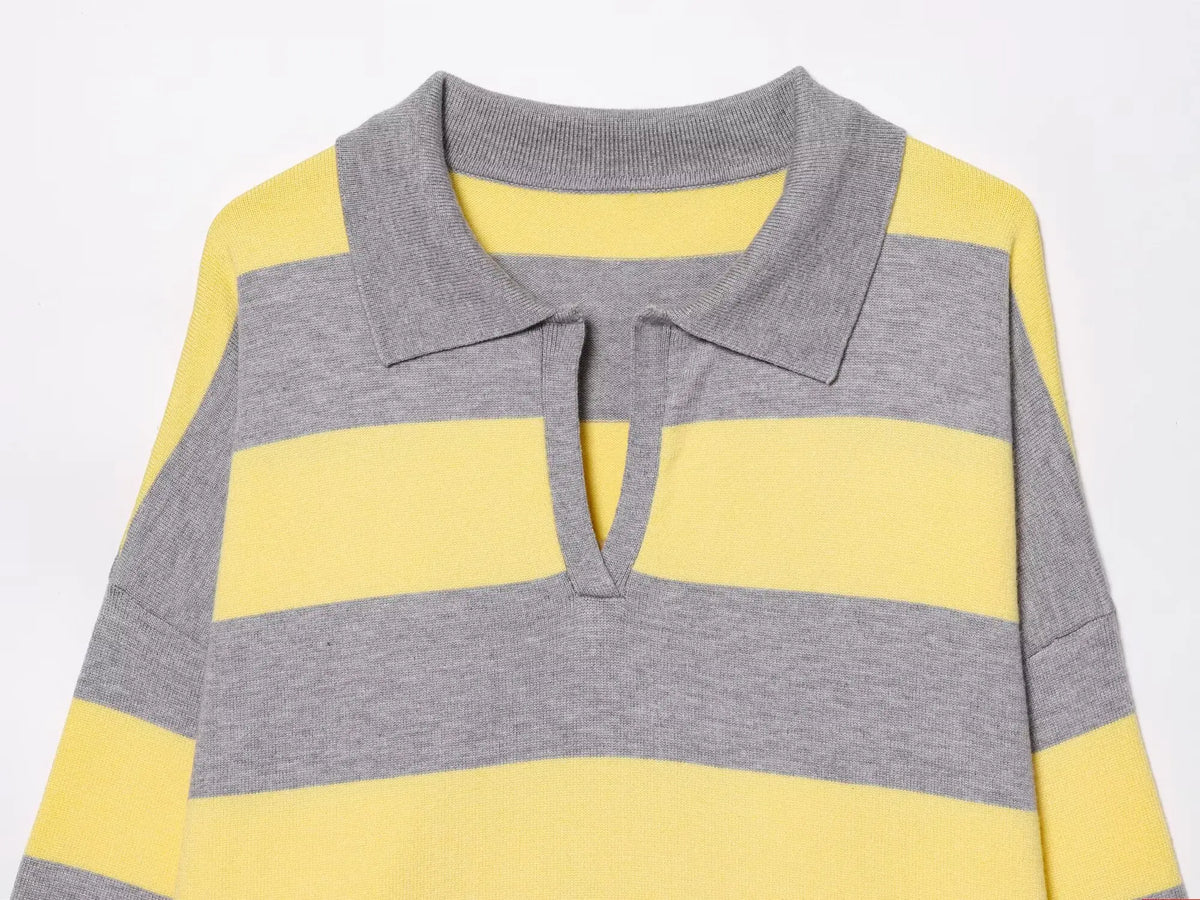 Sweater knitted Pullover Women's Spring 2026 New Fashion Striped Loose Polo neck Warm Women Sweater Chic Youth Holiday Pullover