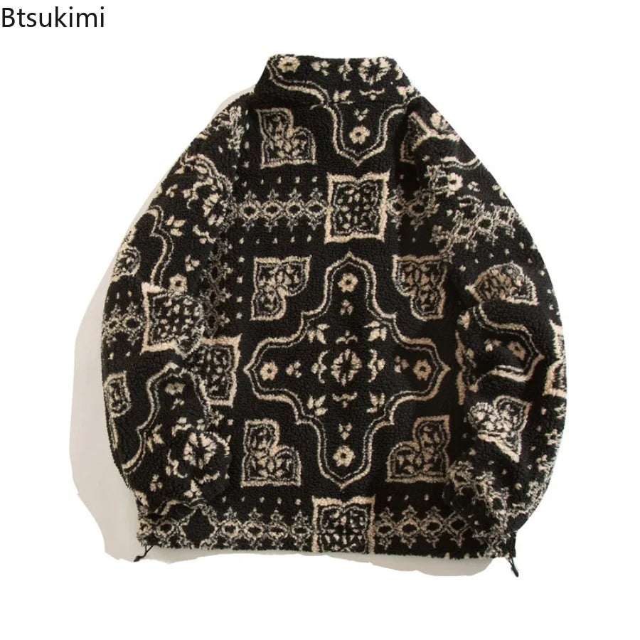 Winter Warm Lambswool Jacket for Men Fashion Stand Collar Zipper Loose Coat 2026 Leisure Hong Kong Style Coats Thickened Jackets