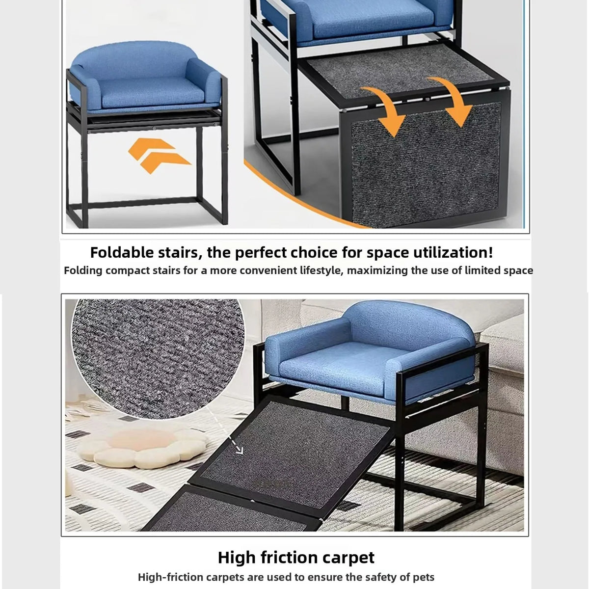 Foldable Pet Ramp for Dogs Cats Non Slip Steps Stairs Ladder for Small Large Senior Pets to Climb Bed Sofa