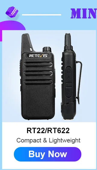 Retevis RT622 Mini Walkie Talkie 2pcs PMR446 Portable Two-way Radio PTT Walkie Talkies Communication Radio for Restaurant Hotel