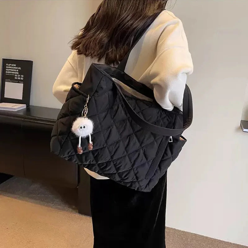 Cotton bag Rhombus large capacity women's hand-held tote bag commuter shopping versatile shoulder bag cross-border