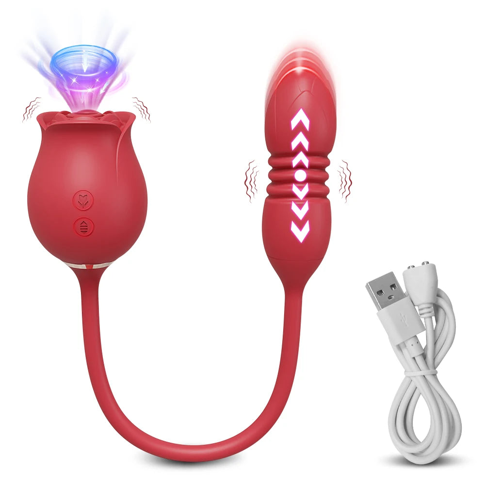 Rose Sucking Sex Toys Dildo Vibrator for Women 3in1 Thrusting G Spot Anal Vibrators Stimulator Female Vibrating Egg Adult Toys