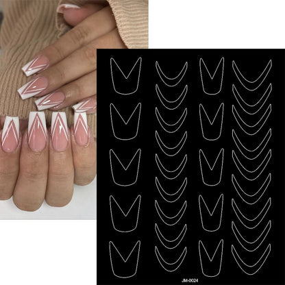 1pcs Curved French Lines Nail Art Stencils Stickers V-shaped Pattern Classic French Nail Decals Drawing Line Aid Nail Sticker To