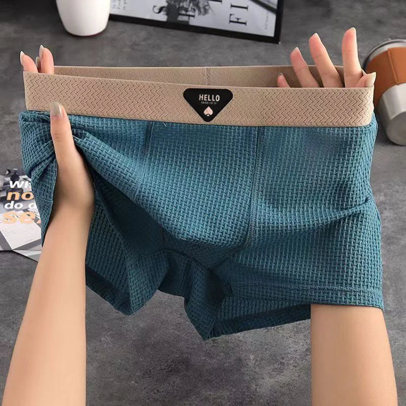 4pcs Men's Boxer Shorts Ice Silk Underwear Plus Size Underpants Cool Breathable Sexy Slim Panties Mesh Lingerie Wholesale Lots