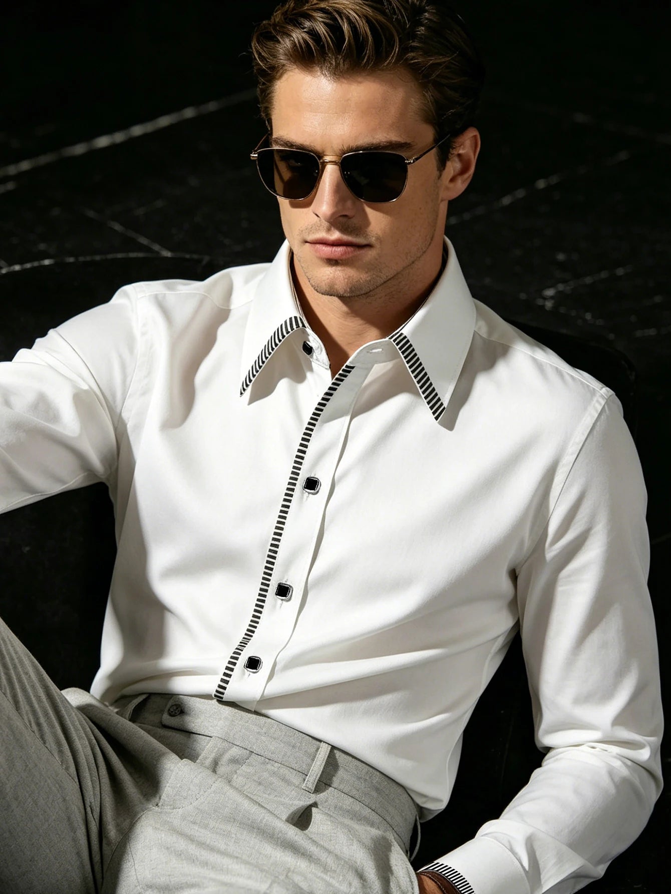 New Men Patchwork Shirt Fashion Dress Tuxedo Long Sleeve Smart Casual Four Season Man Micro Elastic Shirts