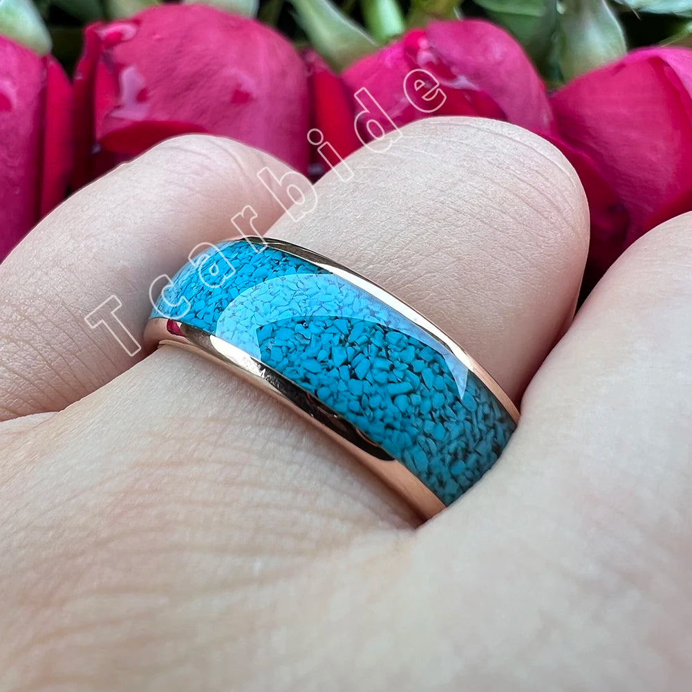 4MM 6MM 8MM Multicolor Turquoise Ring Men Women Beautiful Tungsten Engagement Wedding Band Domed Polished Finish Comfort Fit