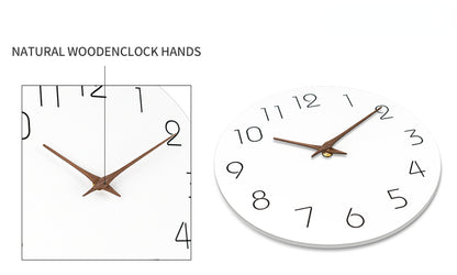 Wall Clock 12 Inch Silent Non Ticking Wood Wall Clocks Battery Operated Wooden White Modern Simple Minimalist Hanging Wall Clock