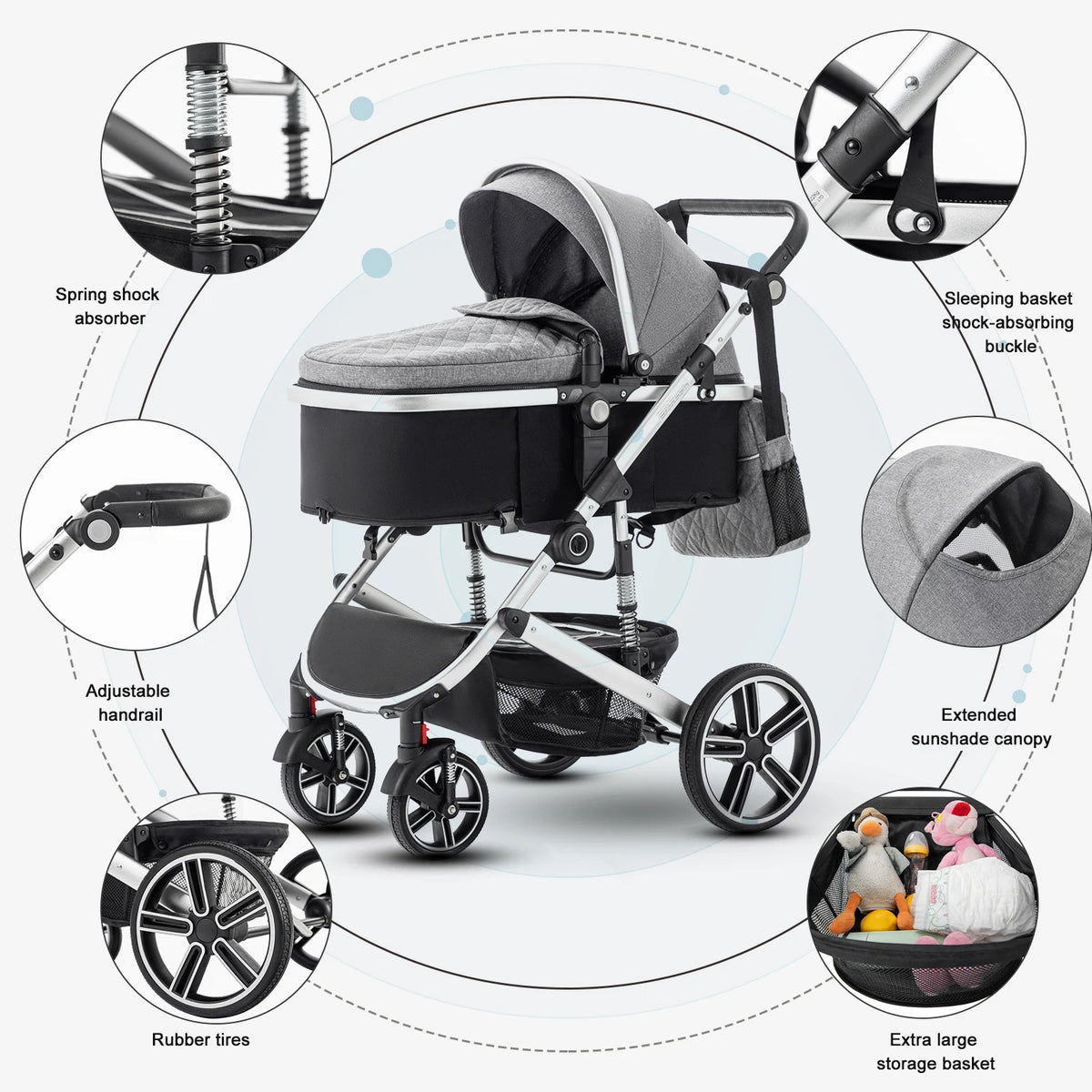 Baby Stroller 3 in 1 Luxurious Portable Travel Baby Carriage Fold Pram High Landscape Aluminum Frame Newborn Infant Stroller