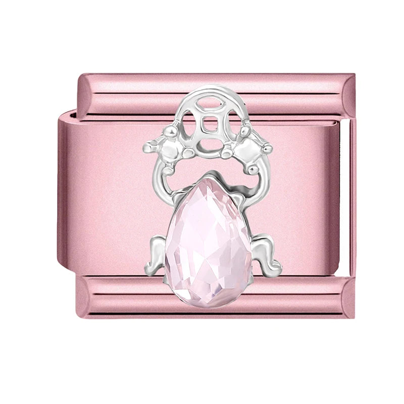 Pink Color Y2K Butterfly Star Bow Rabbit Heart Pendant Italian Charm Links Fit 9mm Stainless Steel Bracelet DIY Making Gifts