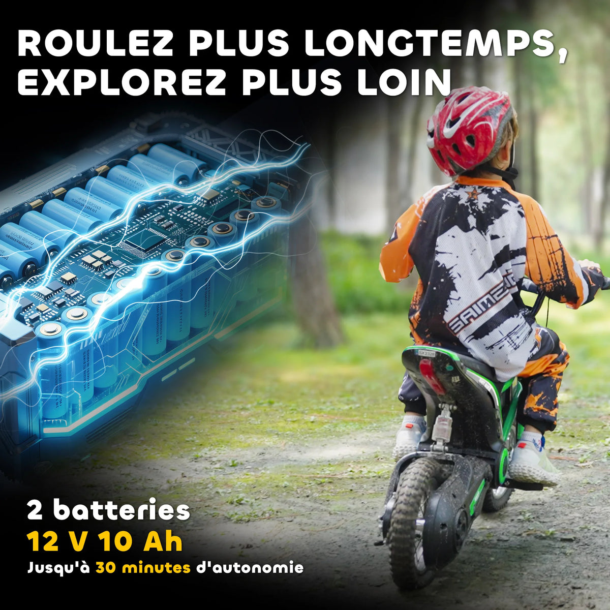Electric motorcycle for children, off-road motorcycle, electric motorcycle for kids, 350 W engine, 12 V battery, 8–16 km/h, 12-inch pneumatic tires, green, children’s motorcycle