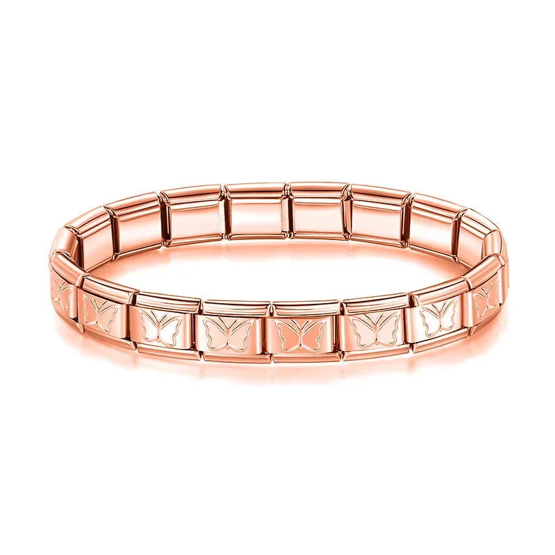 Hapiship 2024 Women's Jewelry 9mm Width Itanlian Elastic Star Heart Butterfly Charm Bracelet Fashion Stainless Steel Bangle ST-