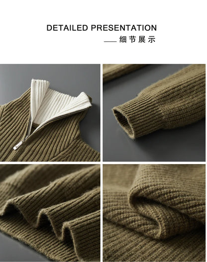 Pullover sweater for men, men's lapel sweater 2025 new loose knit autumn and winter full sleeved men's 100% Australian wool swea
