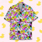 Funny Neon Rubber Duck Hawaiian Shirt for Men Galaxy Yellow Duck Mens Hawaiian Casual Button Down Shirts Short Sleeve Shirt Tops