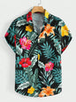 Hawaiian Botanical Flower Print Men's and Women's Short Sleeve Lapel Seaside Button-Down Shirt Top Casual Fashionable Shirts