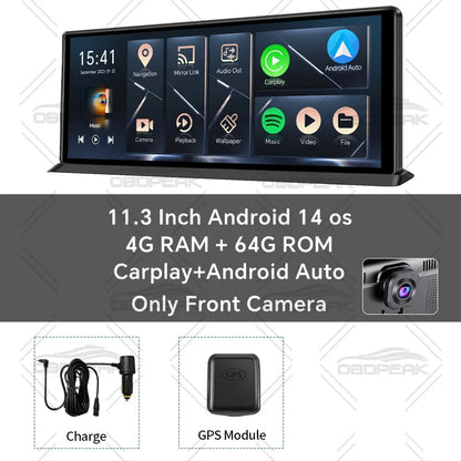 K60 Pro 11.3" 4G+64G WIFI Android 14 AI Screen GPS Navigation Carplay Android AUTO 1080P Dash Cam RearView Mirror Video Recorder