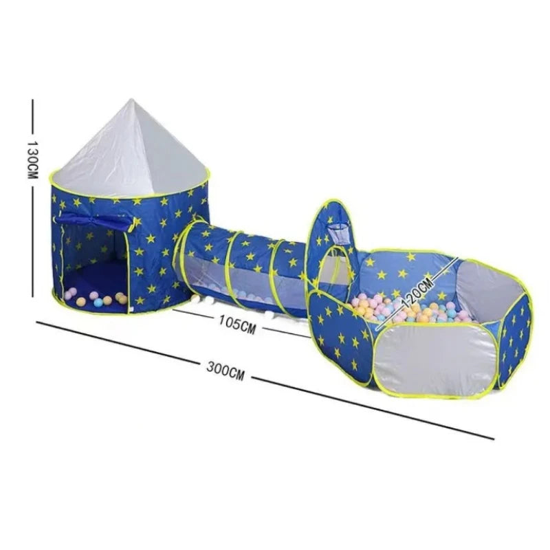 3PC Kids Play Tent with Tunnel and Ball Pit,  Play Tents for Toddlers Playhouse, Indoor & Outdoor Starry Sky Tent with Carry Bag