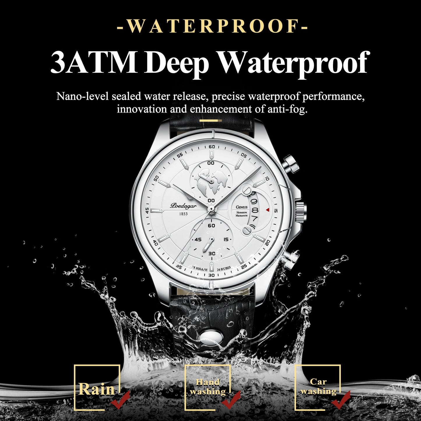 POEDAGAR Luxury Man Wristwatch Chronograph Date Waterproof Leather Men Watch Casual Quartz Men's Watches Sports Male Clock Reloj