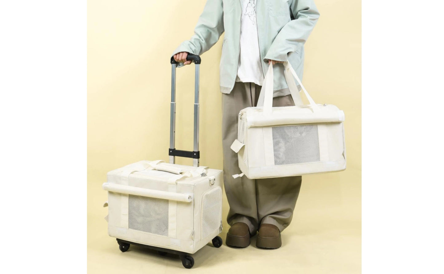 Pet Carrier with Telescopic Handle Foldable Pet Carrier Trolley Travel Bag Portable Long-Lasting for Cats, Outings