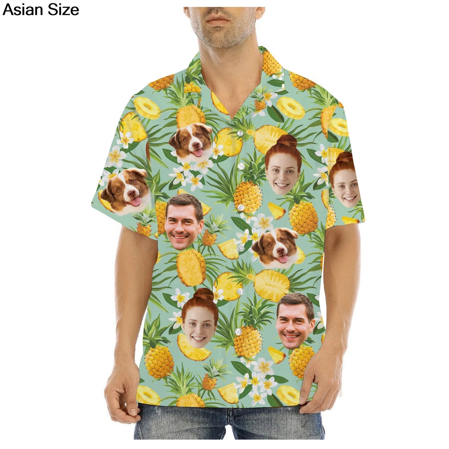 Hawaiian Shirt With Custom Face For Men Women Personalized Hawaii Gift For Girlfriend Boyfriend Tropical Beach Button Down Shirt