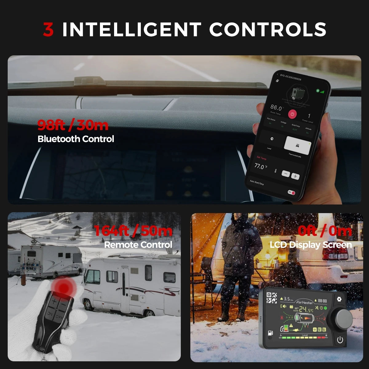 8KW 12V 24V Auto Thermostat Diesel Air Heater With Bluetooth APP&LCD&Remote Control For Trailer Camping Tent Car Parking Heater