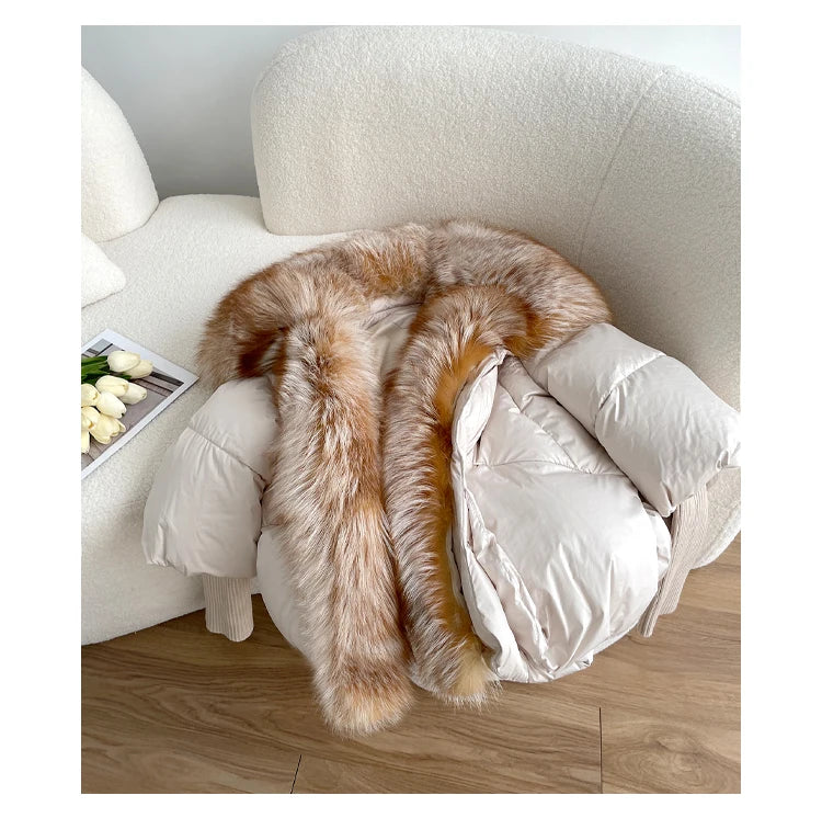 2024 Winter Women Warm Coat Oversized Real Fox Fur Collar Thick Luxury Outerwear New Fashion 90% Goose Down Jacket