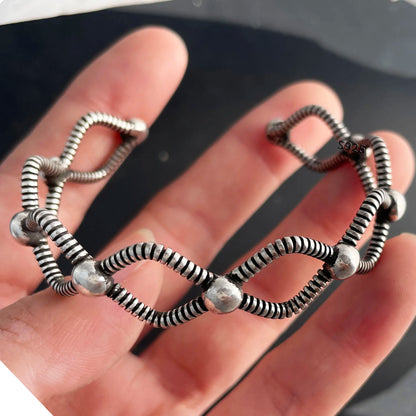 100% Solid 925 Sterling Silver Metal Bracelet for Women Vintage Handmade Simple Retro Black Stone Bracelet Birthday Gift Party