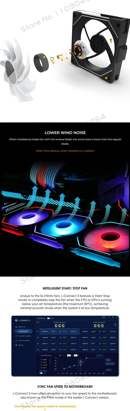Lian Li Uni Fan SL-INF 120 Infinity Mirror Case Radiator Fan Cableless Gen.3th 12cm Watercooler Forward/ Reversed Blade