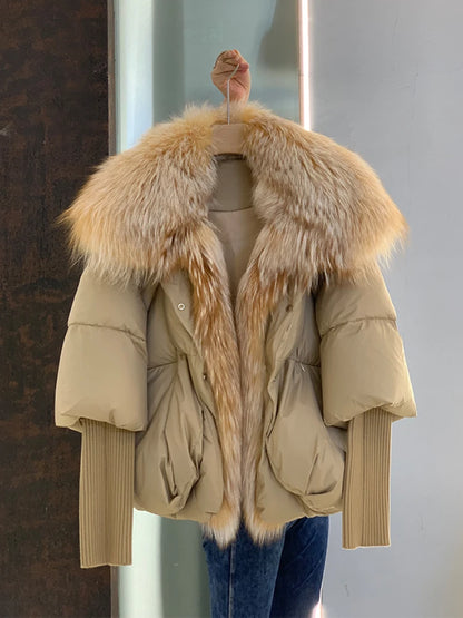 2024 Winter Women Warm Coat Oversized Real Fox Fur Collar Thick Luxury Outerwear New Fashion 90% Goose Down Jacket