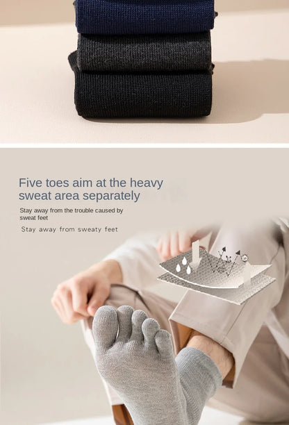 Five Finger Socks Men's Pure Cotton Five Toe Socks Sweat Absorbing Mid Tube Split Toe Socks Toes Socks For Men