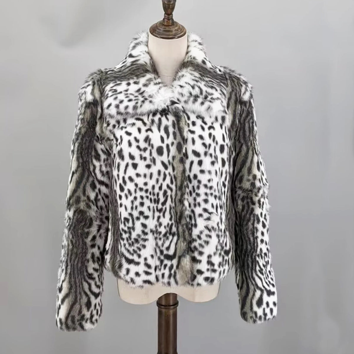 Women Real Rabbit Fur Coat High Collar Winter Jacket Make of One Rabbit Fur Cross Mink Pattern
