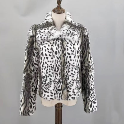 Women Real Rabbit Fur Coat High Collar Winter Jacket Make of One Rabbit Fur Cross Mink Pattern