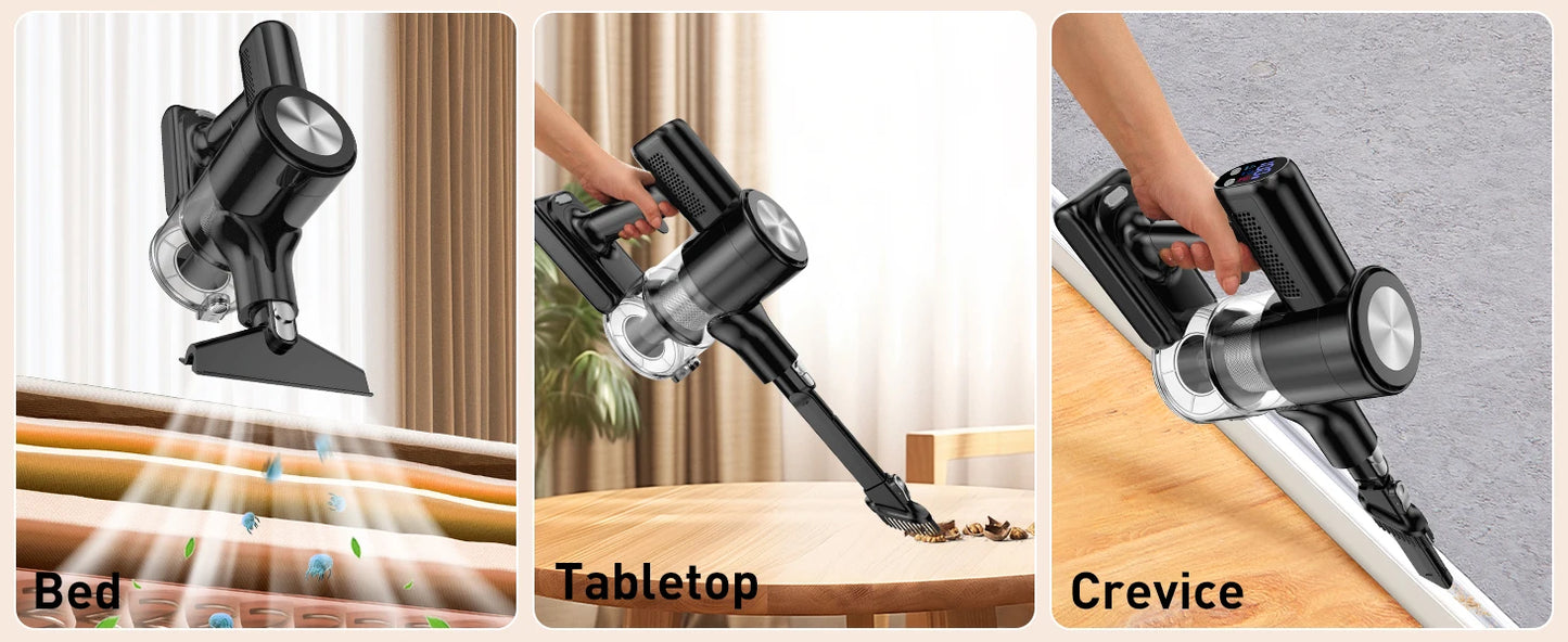 Cordless Vacuum Cleaner, 55Kpa/55Mins Vacuum Cleaners for Home, Anti-tangle Stick Vacuum with Self-Standing, Wall Mount Charging