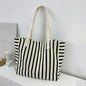 Striped Canvas Bag Beach Handbag Fashionable Women's Canvas Summer Large Capacity Shoulder Bag