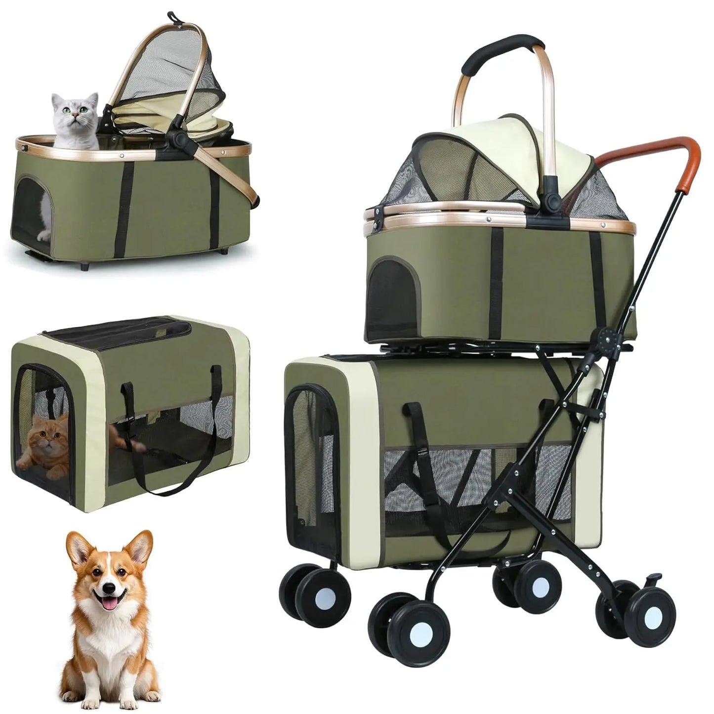 Travel Stroller Foldable Double Detachable Portable Carrier Pet Stroller for 2 Small Medium Dogs Cats Stroller Pet Supplies