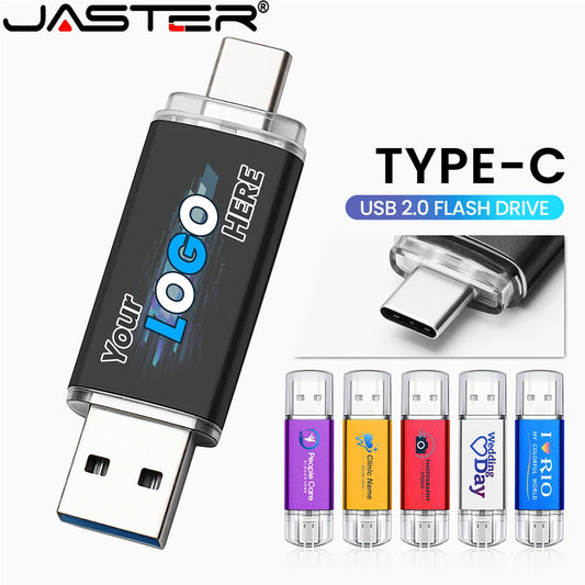 JASTER Colorful Metal USB Flash Drive 128GB TYPE-C 2 IN 1 Memory Stick 64GB Real Capacity Pen Drive 16GB for IPhone 15/16 Series