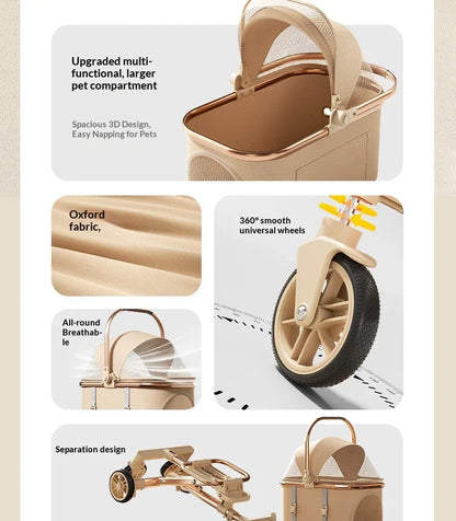 2026 New One Click Foldable Pet Stroller Portable Separable Light Weight Universal Outdoor Travel for Cats and Dogs Pet Stroller
