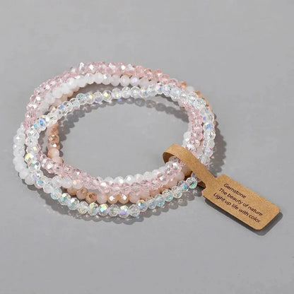 4 Pieces Set Faceted Glass Beads Stretch Bracelet AB Effected Glass Beads Multi Color Elastic Beaded Handmade Bracelet Jewelry