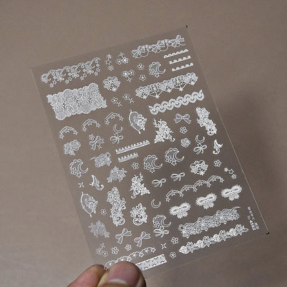 Black White Bow Tie Mini Bowknot Line Rhinestones Gold Silver Laser 5D Self Adhesive Nail Art Decoration Sticker Manicure Decals