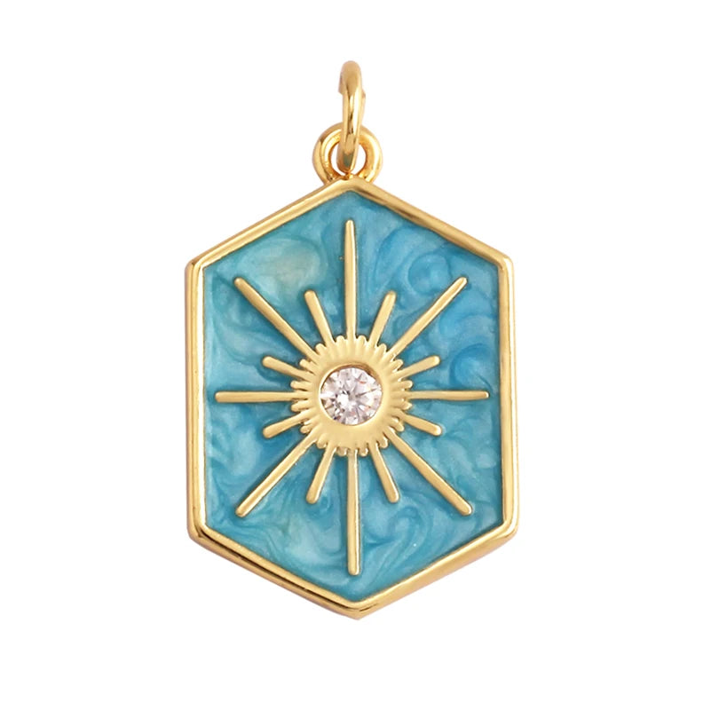 Sun Moon Star Space Celestial Compass Charm Pendant in Gold Colour , Jewelry Necklace Bracelet Making Supplies L93