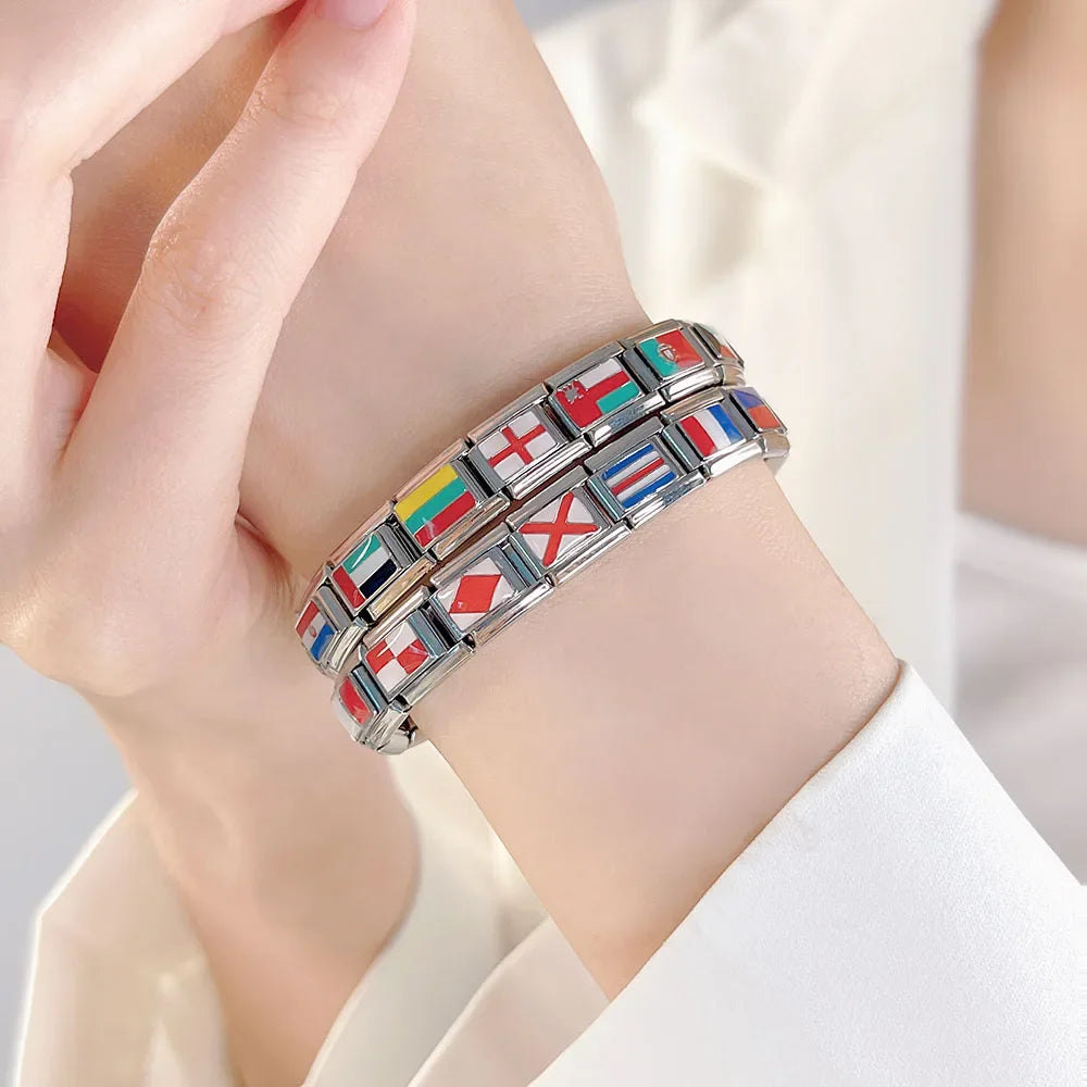 Hapiship Fashion Navy Ship International Maritime Signal Code Nautical Flag Charm Links Fit 9mm Stainless Steel Bracelet DJ391