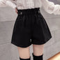 Black Woolen Shorts Women Chic Folds High Waist Design Loose Autumn Winter College Vintage Streetwear Lovely Female Classy Basic