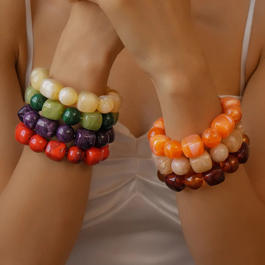 Acrylic Irregular Square Round Beaded Bracelet Bangle for Women Imitation Stone Chain Bracelet Hand Accessories Couple Gifts K