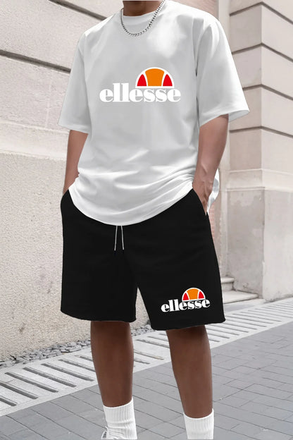 Men's Summer Casual and Fashionable Round Neck Short Sleeved T-shirt+shorts Breathable Sports Set Two-piece Set