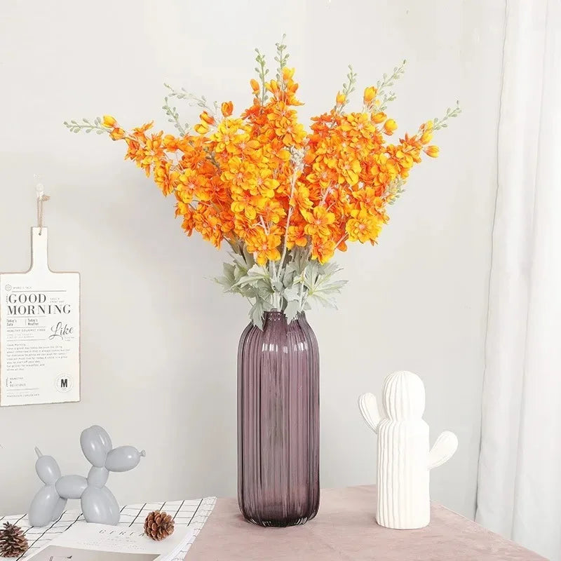 Artificial New Flowers Delphinium Flower Branch Fake Leaf Wedding Decoration Outdoor DIY For Home Decorative Vase Accessories