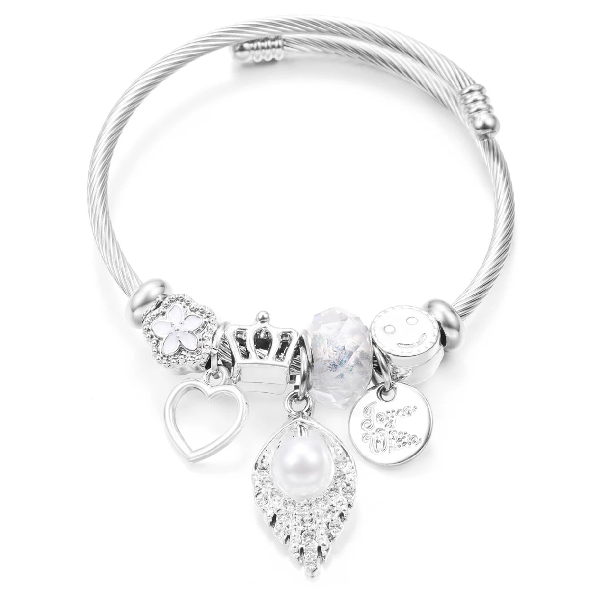 New Trendy Rhinestones Dragonfly Crystal Beaded Pendant Bracelet Stainless Steel 4 Colors Closure Bangles Women Bracelet Jewelry
