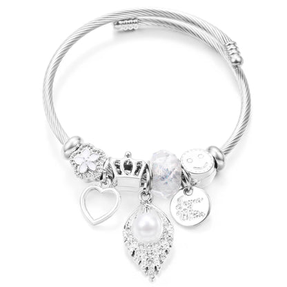 New Trendy Rhinestones Dragonfly Crystal Beaded Pendant Bracelet Stainless Steel 4 Colors Closure Bangles Women Bracelet Jewelry