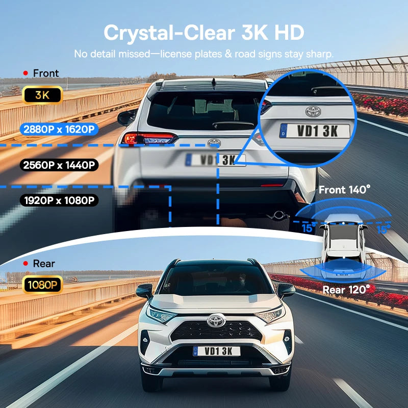Baseus 3K Dash Cam VD1 Front and Rear Cam HD Built-in GPS Galileo Supercapacitor Car DVR Car Camera Recorder Support 24H Parking