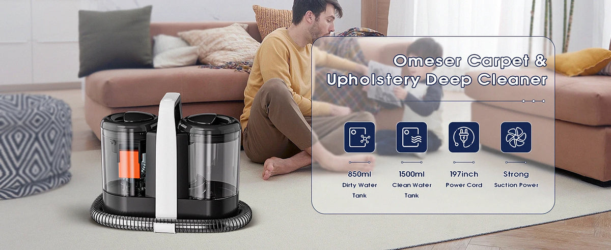 OMESER W07 15KPa Portable Carpet Cleaner Machine 600W Upholstery Cleaner Pet Special Stain Cleaner Powerful for Sofa Car Seat