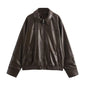 Street Women's Belt Leather Jackets Loose Lapel Zipper Long Sleeve Pockets Female Coats 2026 Autumn Lady Fashion Y2k Outwear