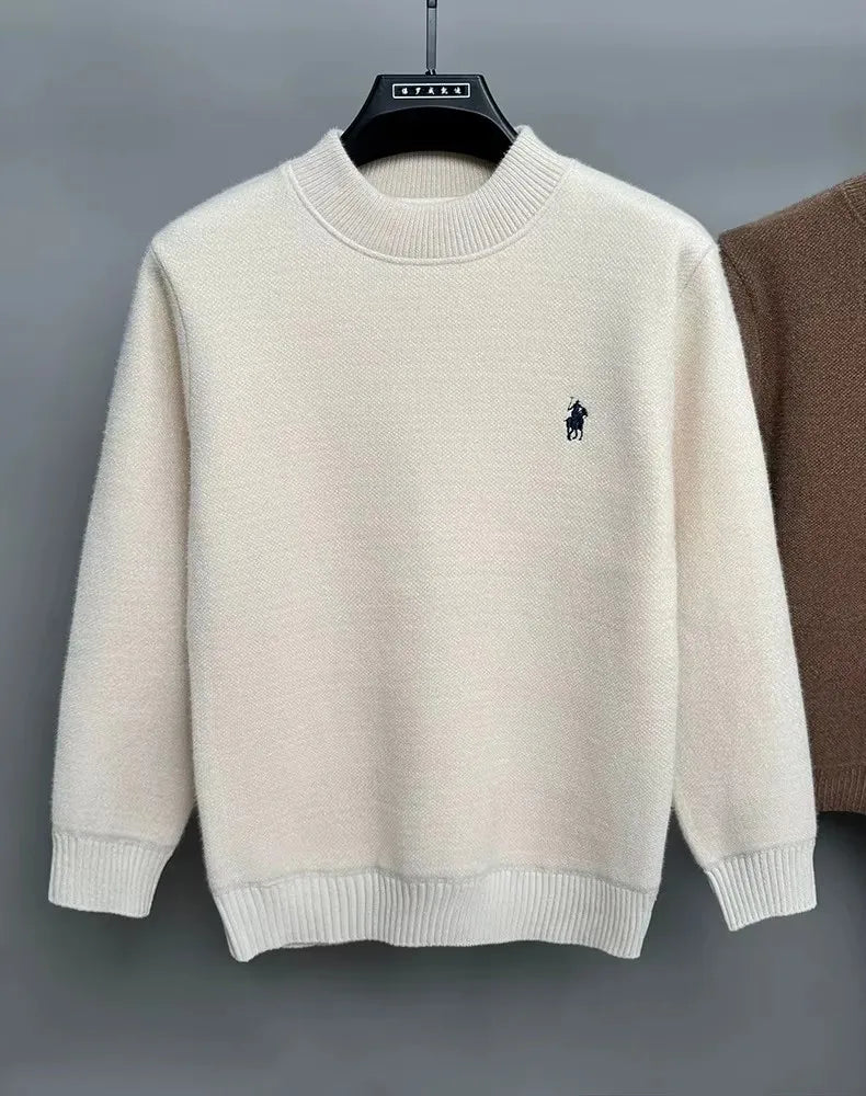 High end brand velvet sweater men's new designer fashion exquisite pony embroidery winter thick warm round neck knitted pullover